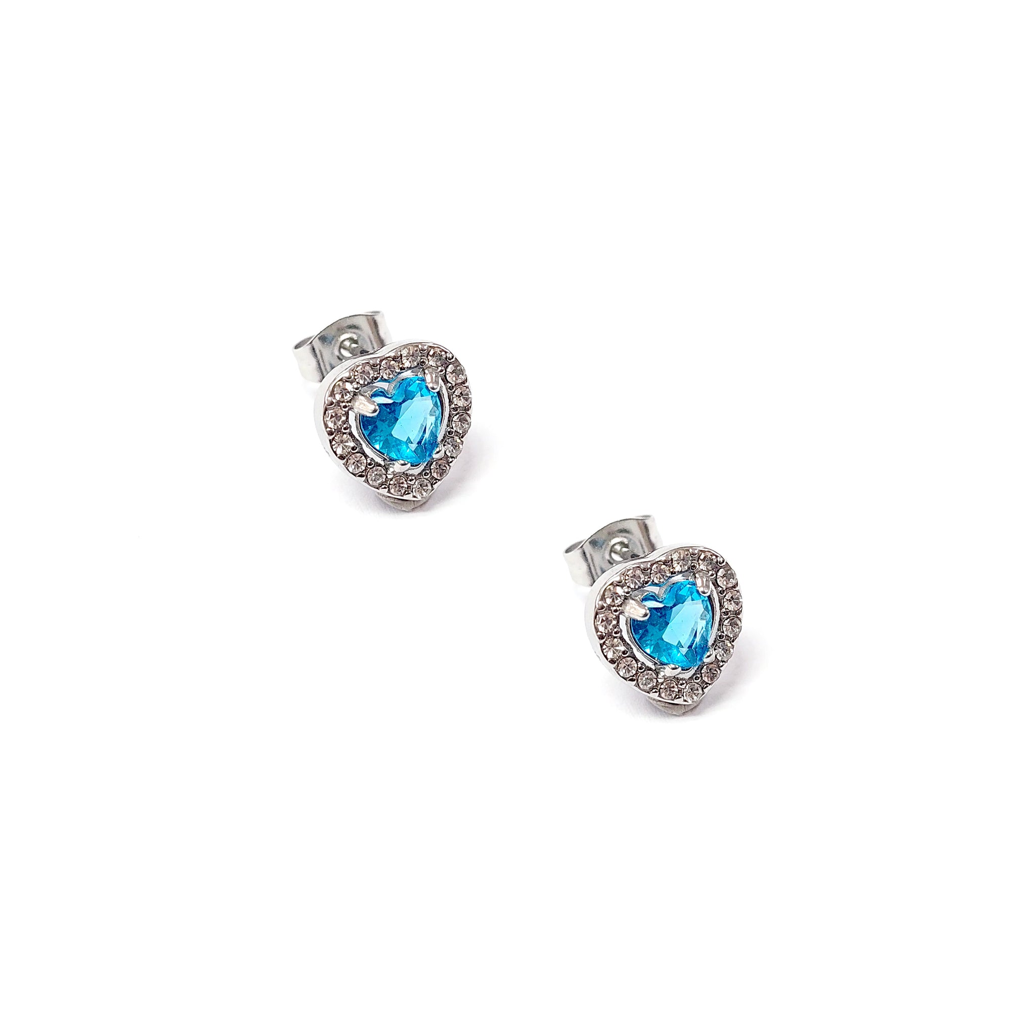 ESE 7933: Enclosed Cz-Studded Aquamarine Heart Cz Earrings