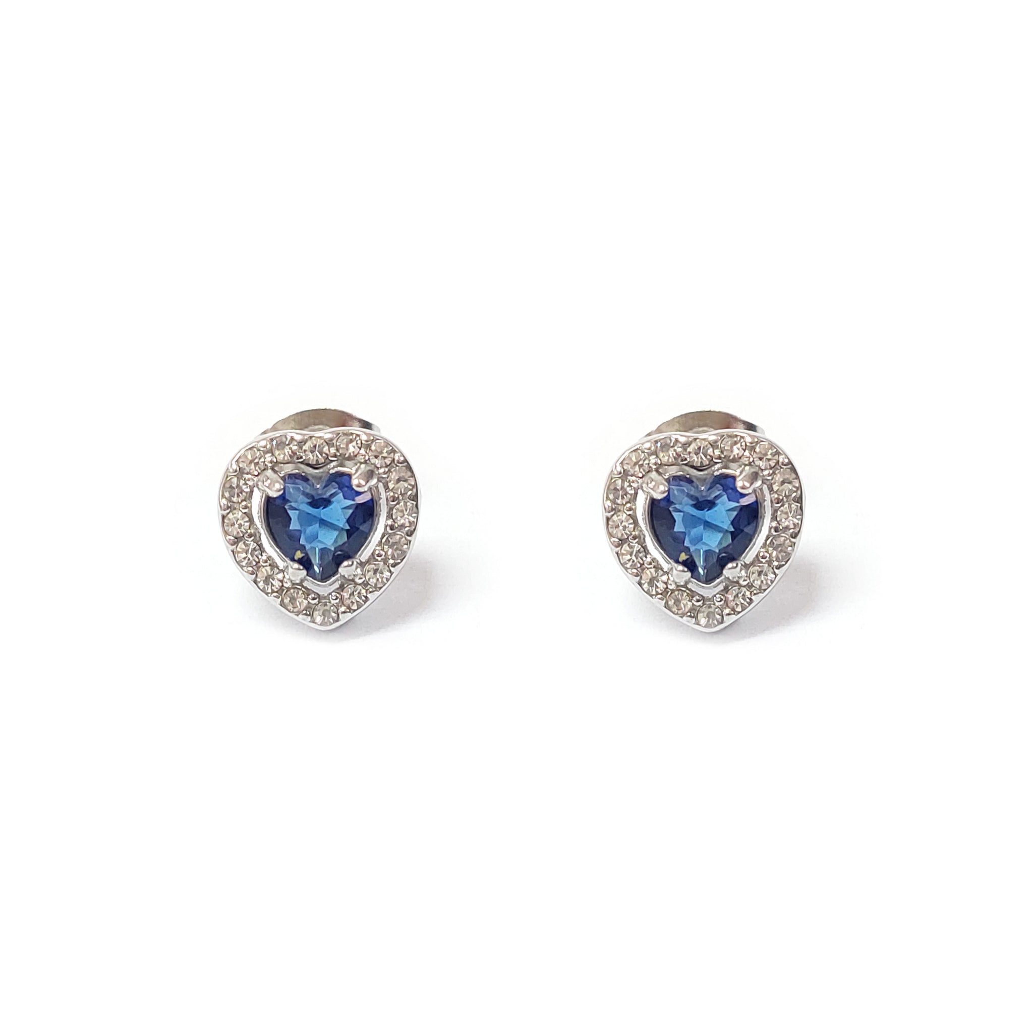 ESE 7934: Enclosed Cz-Studded Sapphire Blue Heart Cz Earrings