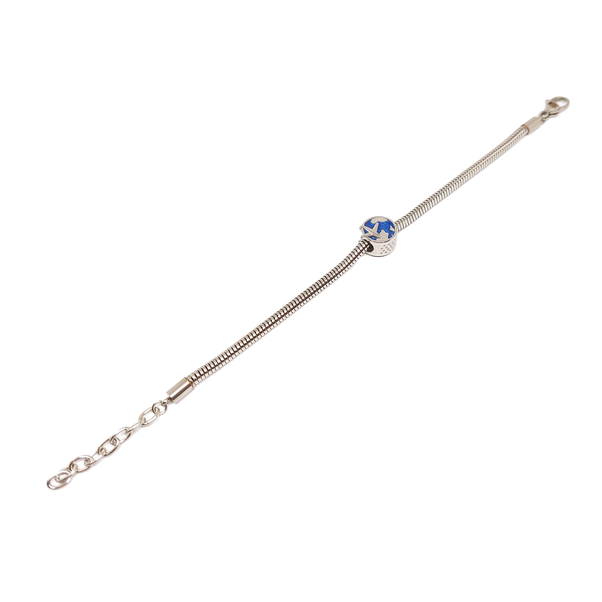 ESBL 7936: Adjustable Steel Bracelet w/ "I Love to Travel" Charm