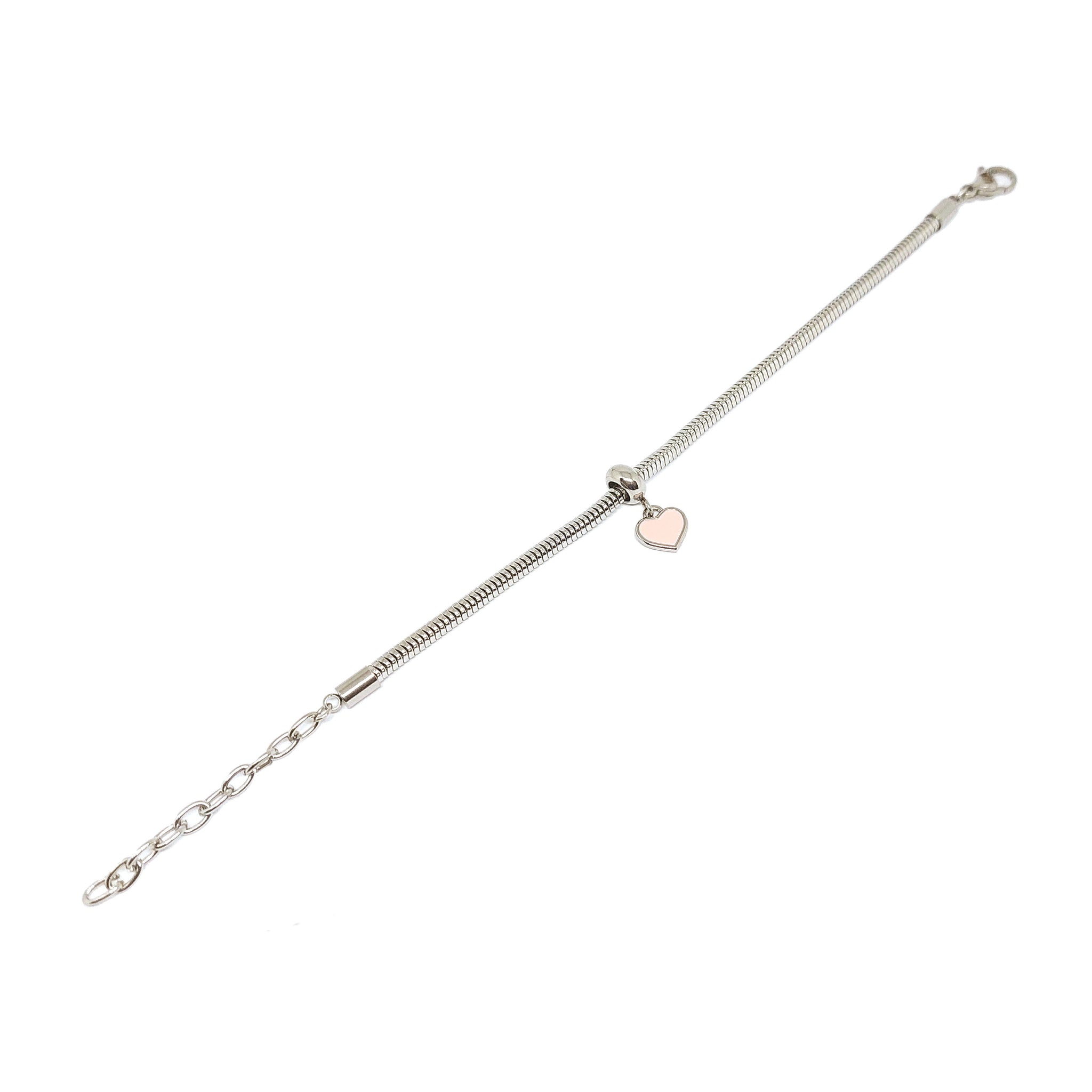 ESBL 7937: Adjustable Steel Bracelet w/ Pink Heart Charm