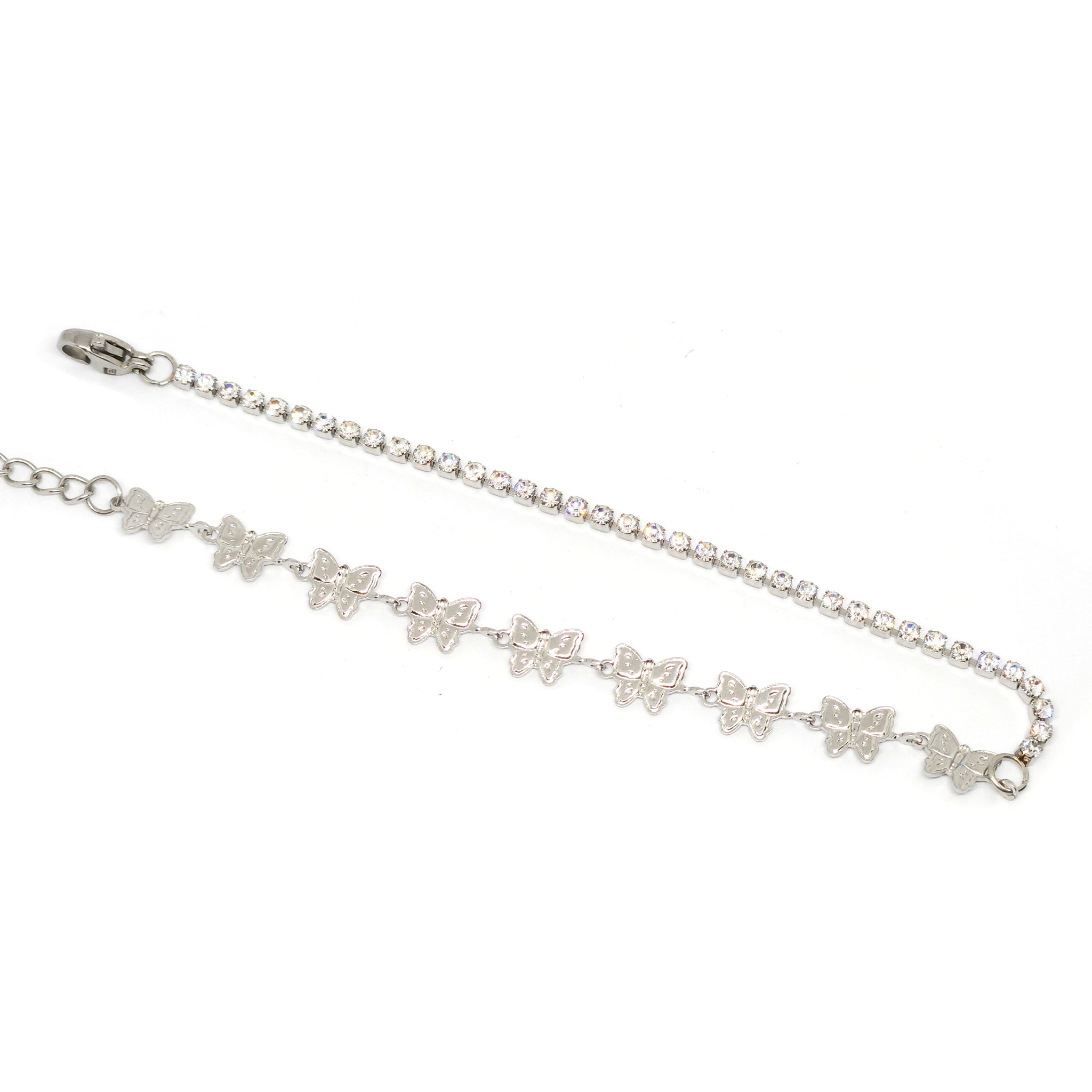 ESA 8075: 10-Baby Butterfly Anklet w/ 38 Cz (8.5"+1.5")