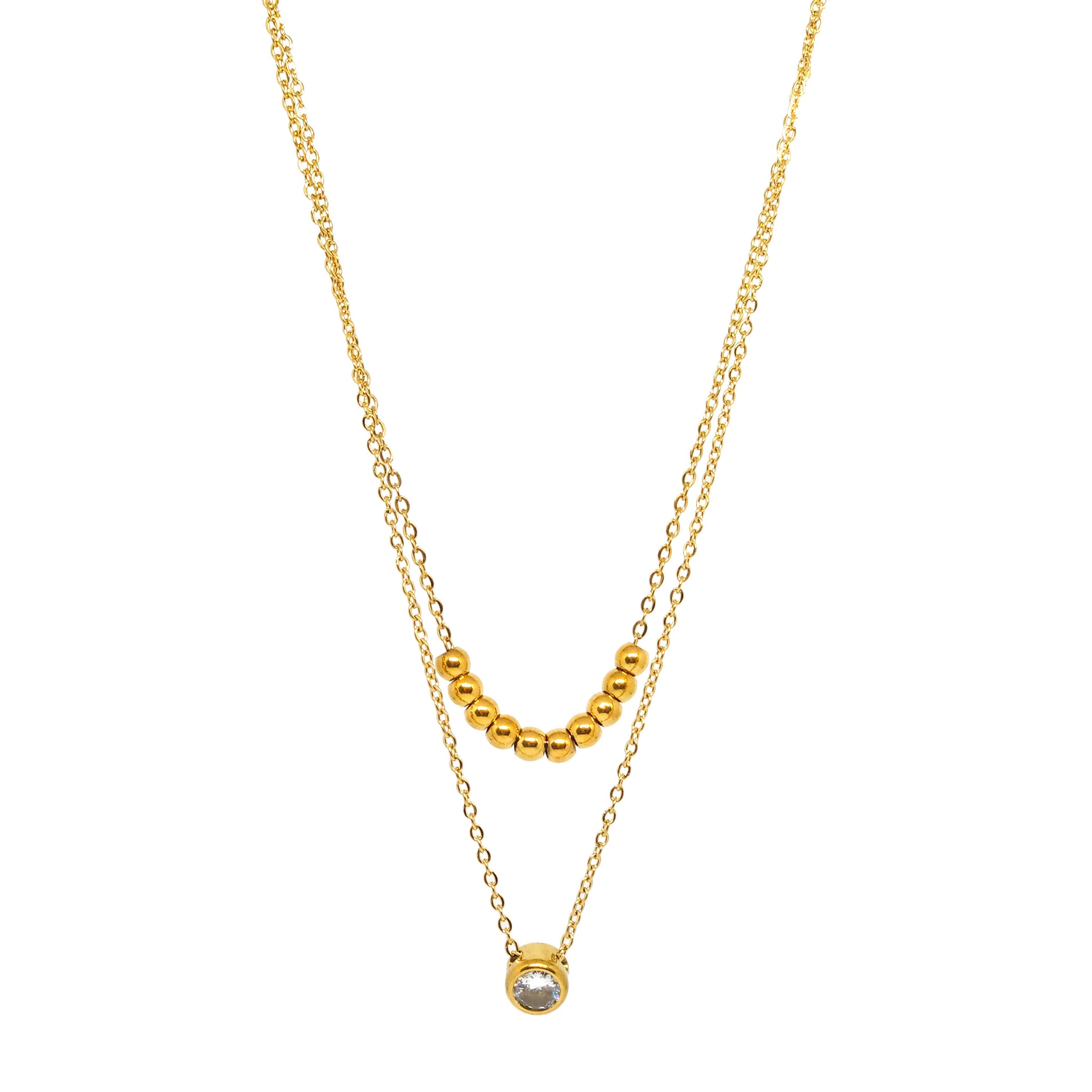 ESN 8171: Jessica All IPG 9-Ball & Enclosed Cz Double Necklace