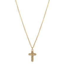 ESN 8185: IPG Double Cz-Studded Cross Necklace w/ 45cm+5cm IPG Thin Ch