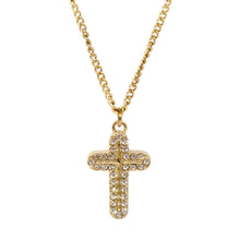 ESN 8185: IPG Double Cz-Studded Cross Necklace w/ 45cm+5cm IPG Thin Ch