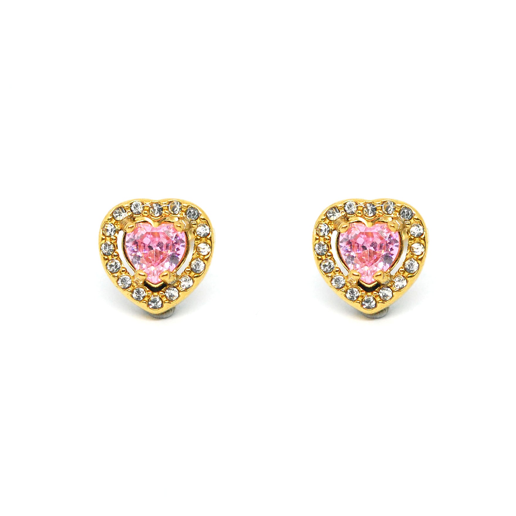 ESE 8332: All IPG Enclosed Cz-Studded Baby Pink Heart Cz Earrings