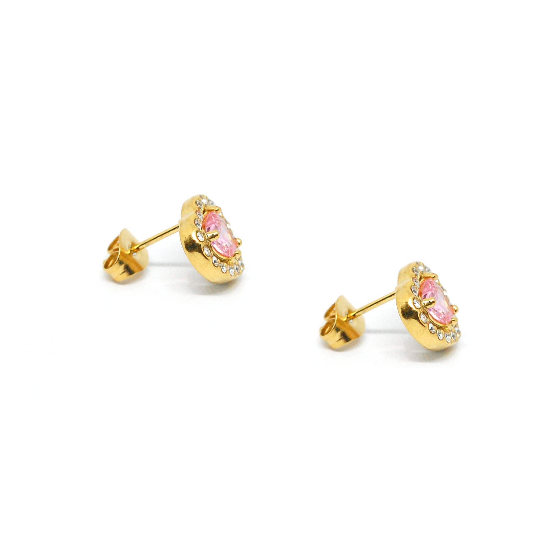 ESE 8332: All IPG Enclosed Cz-Studded Baby Pink Heart Cz Earrings