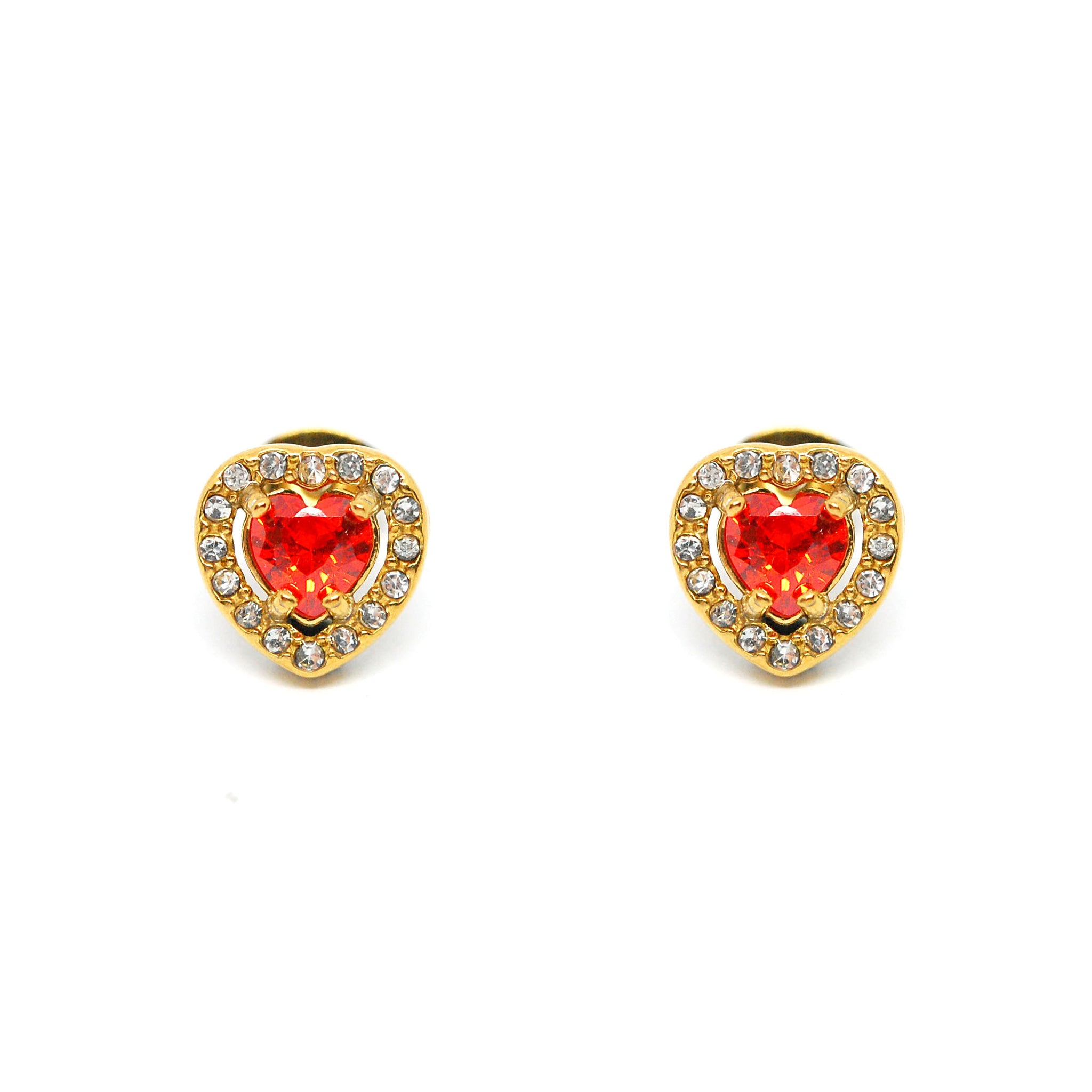ESE 8334: All IPG Enclosed Cz-Studded Orange-Red Heart Cz Earrings