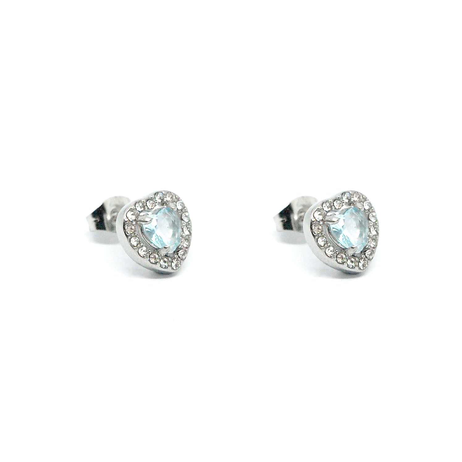 ESE 8335:  Enclosed Cz-Studded Light Sky Blue Heart Cz Earrings
