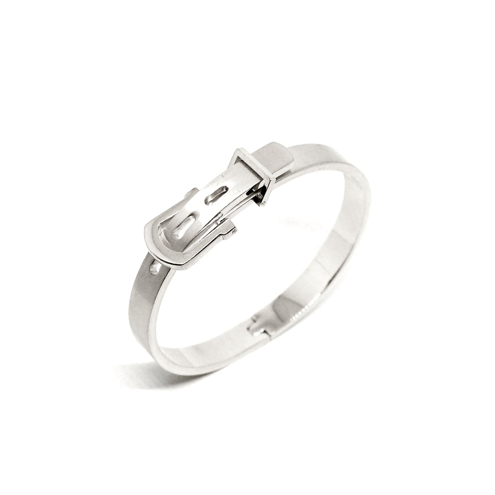 ESBG 8478: Matte Belt w/ Glossy S/S Buckle Hard Bangle (8mm)