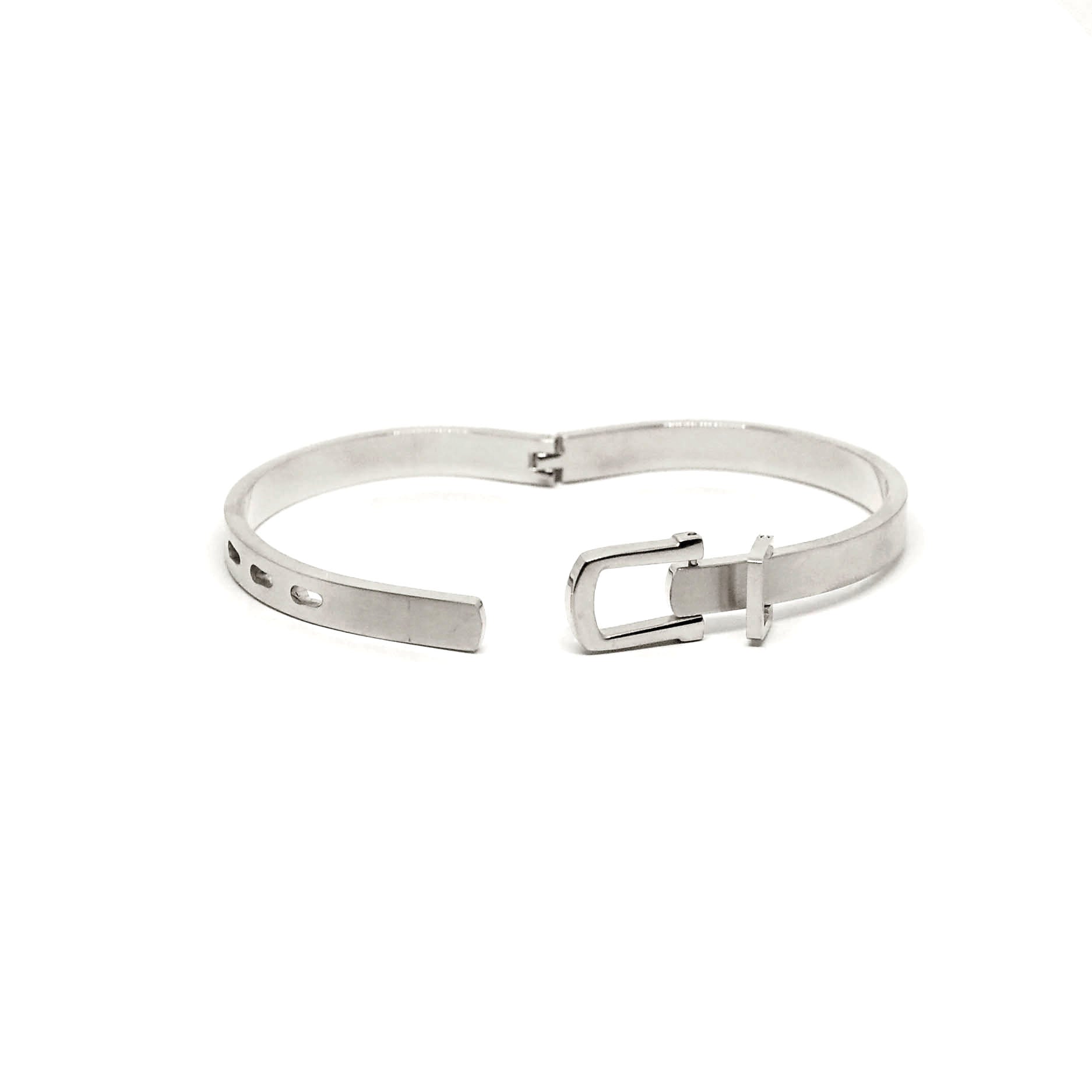 ESBG 8482: Matte Belt w/ Glossy S/S Buckle Hard Bangle (6mm)