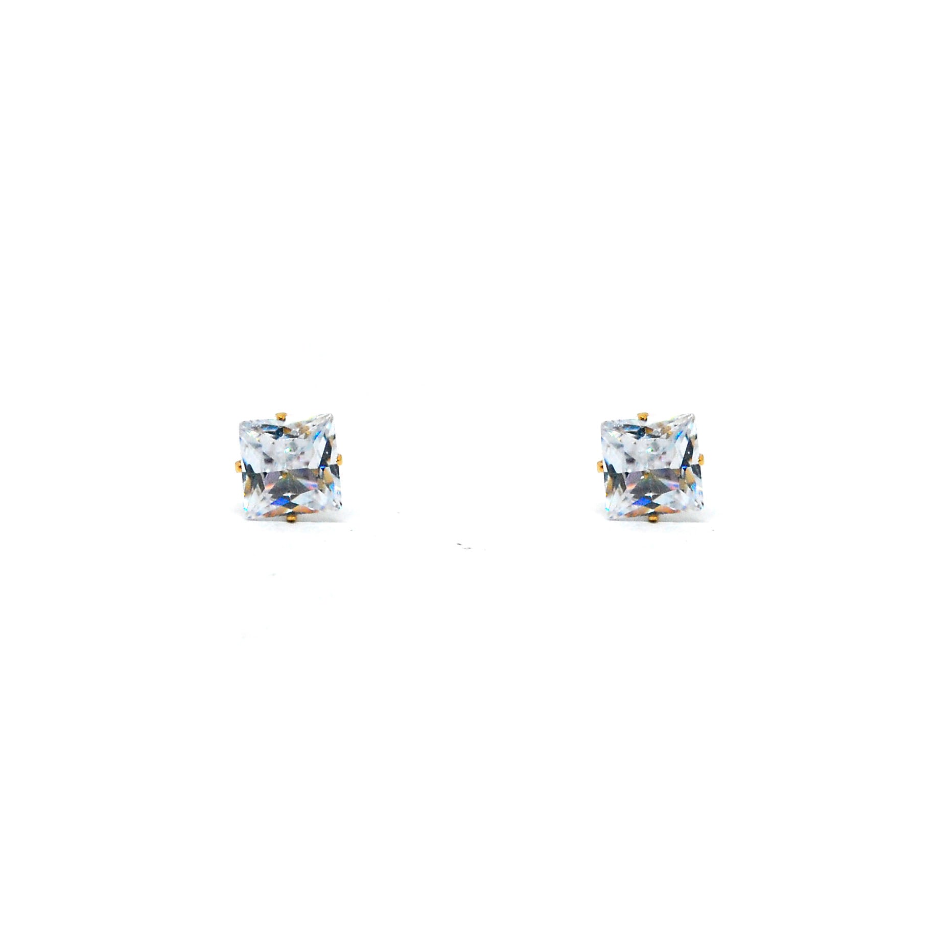 ESE 8531: Gold-Plated 7mm Princess Cut Cz w/ Baby Safe Chapita Earrings