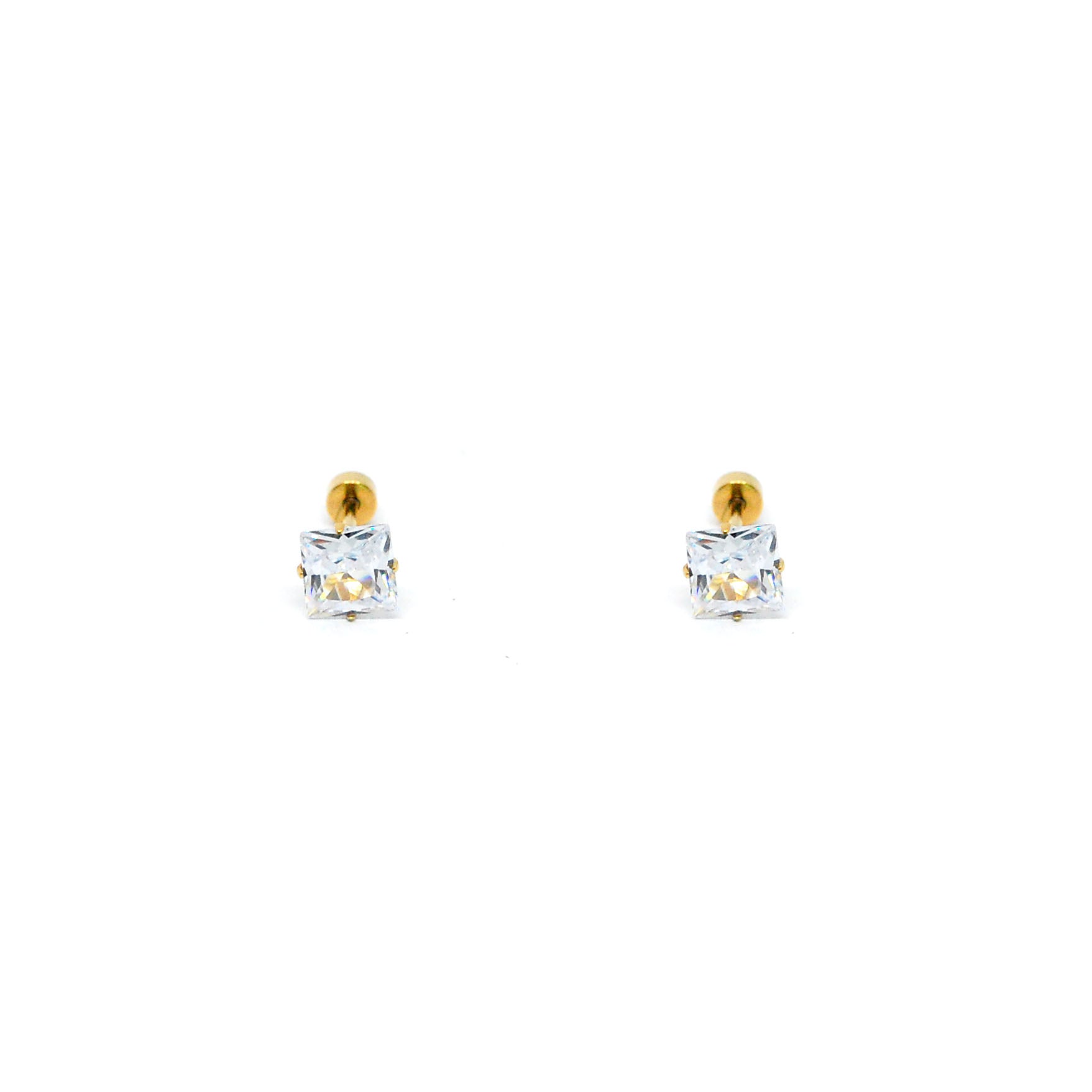 ESE 8531: Gold-Plated 7mm Princess Cut Cz w/ Baby Safe Chapita Earrings