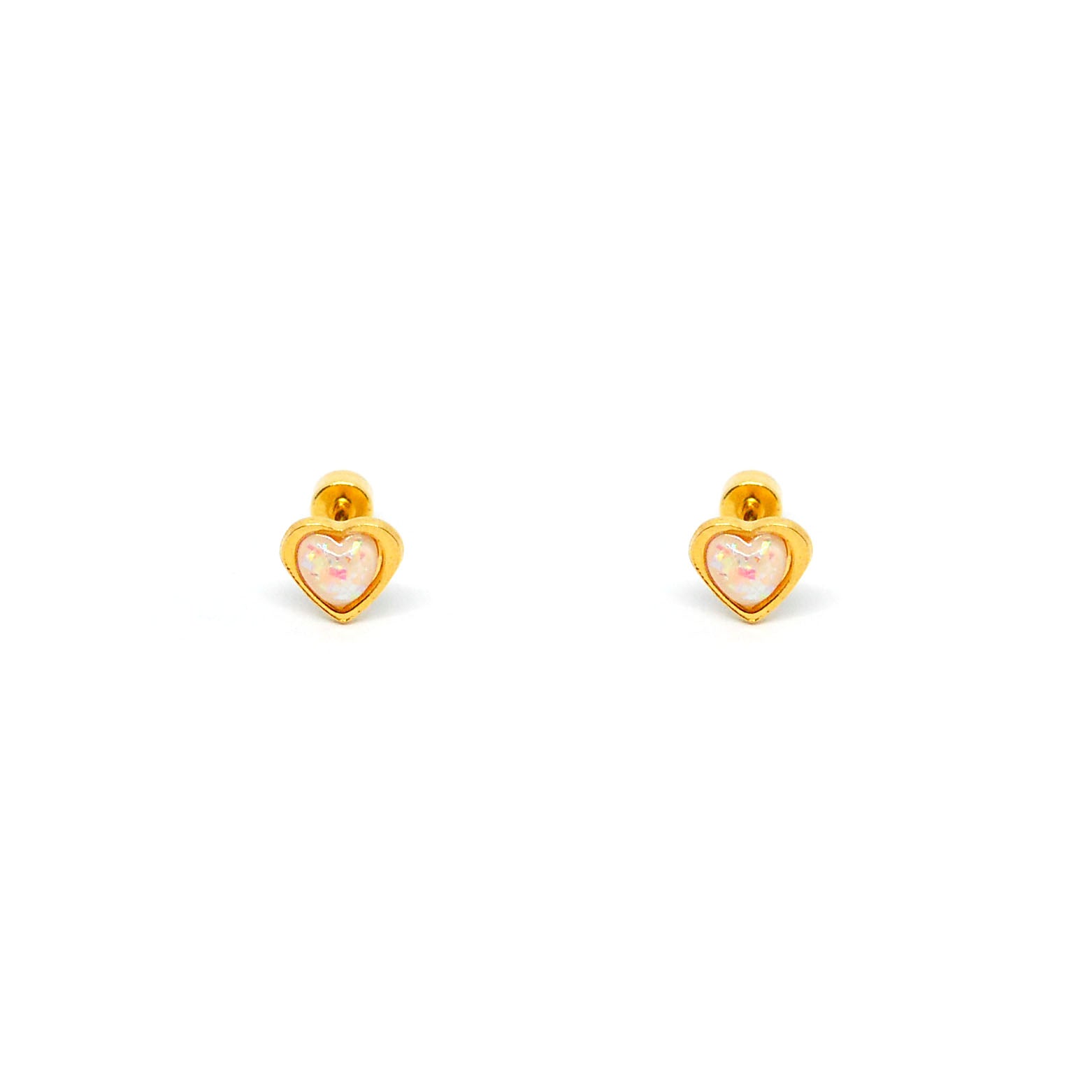 ESE 8536: All IPG Enclosed Heart 6mm Special Stone Studs w/ Baby Safe Chapita Earrings