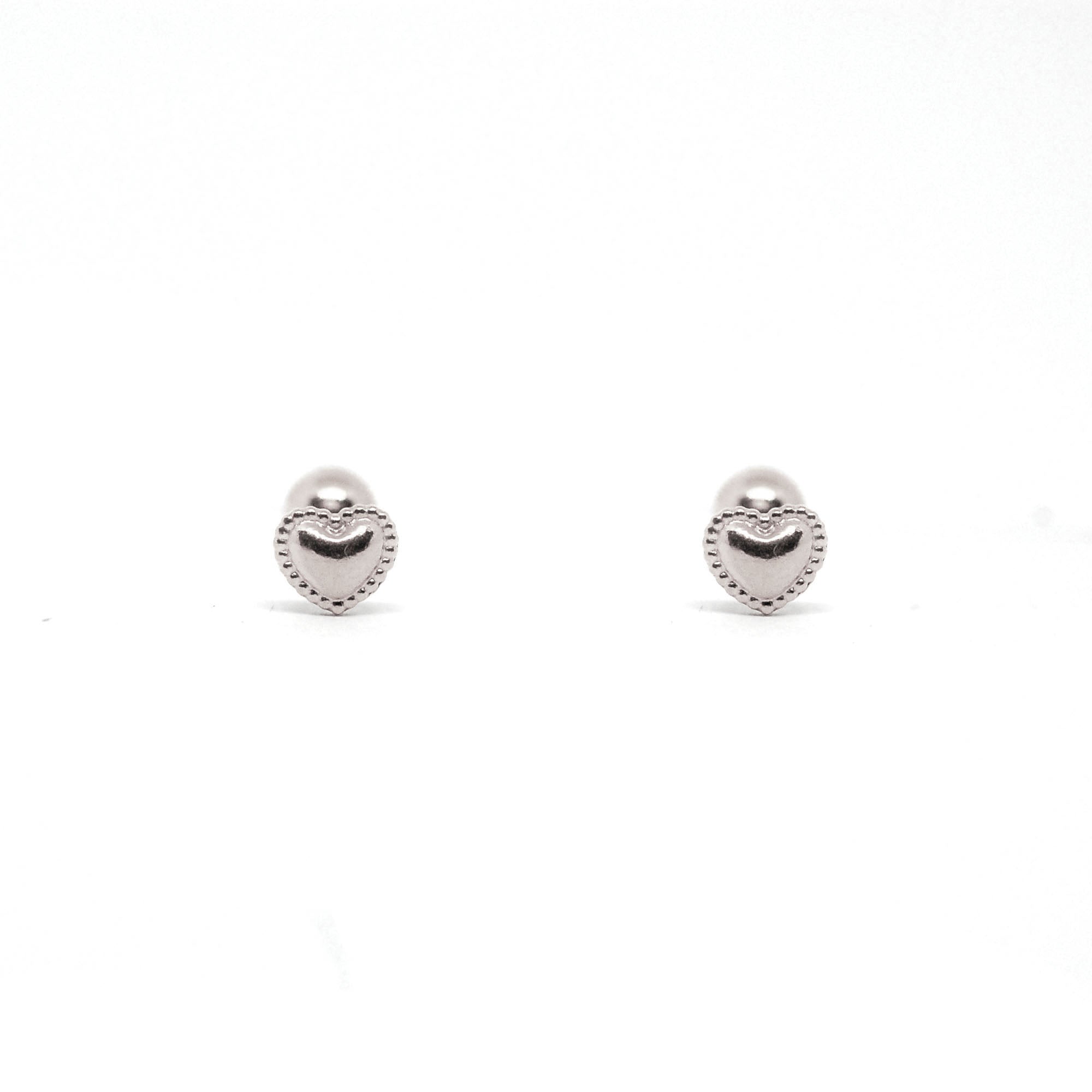 ESE 8538: Baby Heart Etched Sides w/ Child Safe Ball Chapita Earrings (4mm)