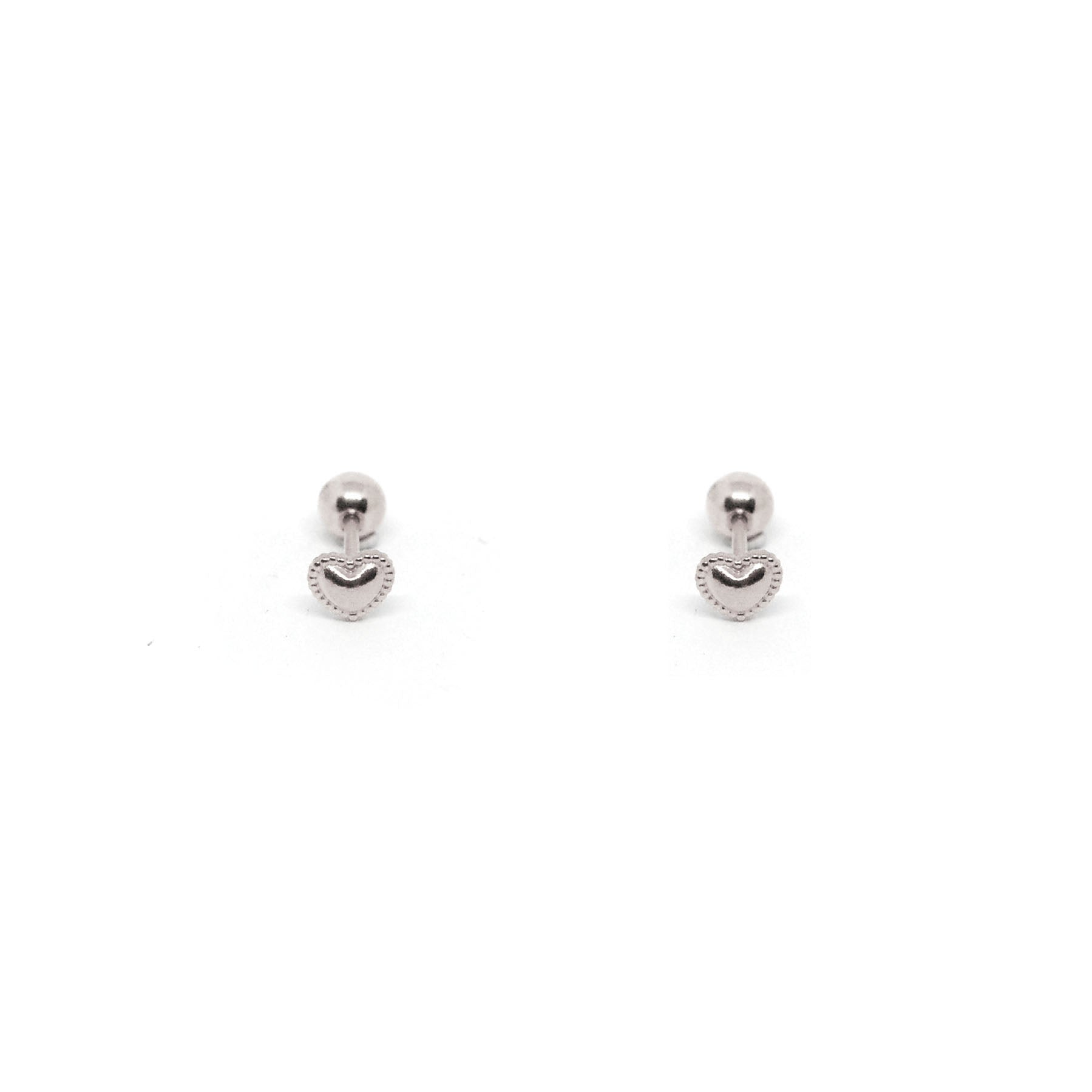 ESE 8538: Baby Heart Etched Sides w/ Child Safe Ball Chapita Earrings (4mm)