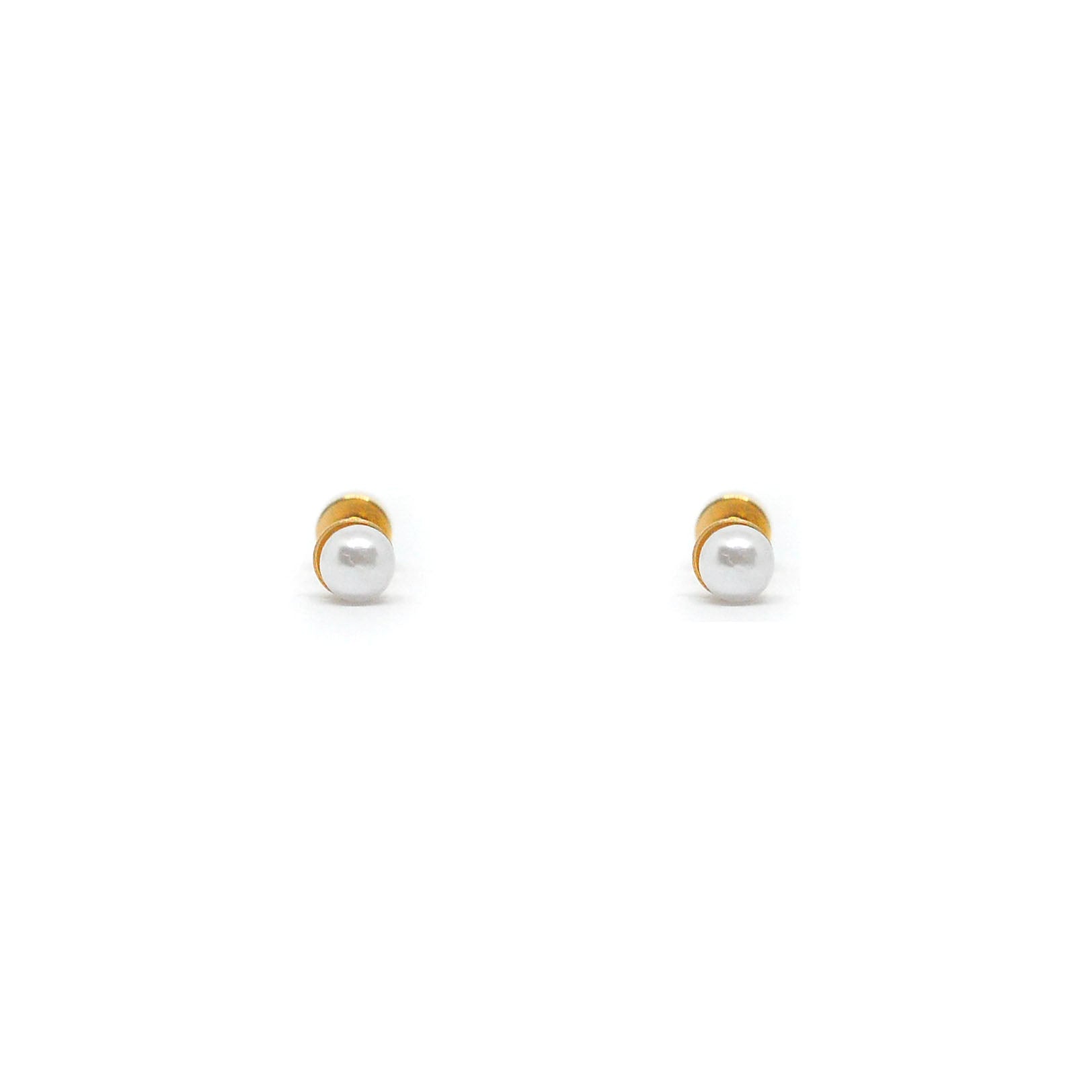 ESE 8543: Gold-Plated White Pearl 4mm Studs w/ Baby Safe Chapita Earrings