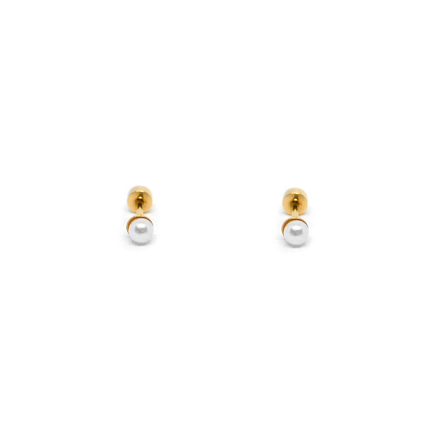 ESE 8543: Gold-Plated White Pearl 4mm Studs w/ Baby Safe Chapita Earrings