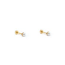 ESE 8543: Gold-Plated White Pearl 4mm Studs w/ Baby Safe Chapita Earrings