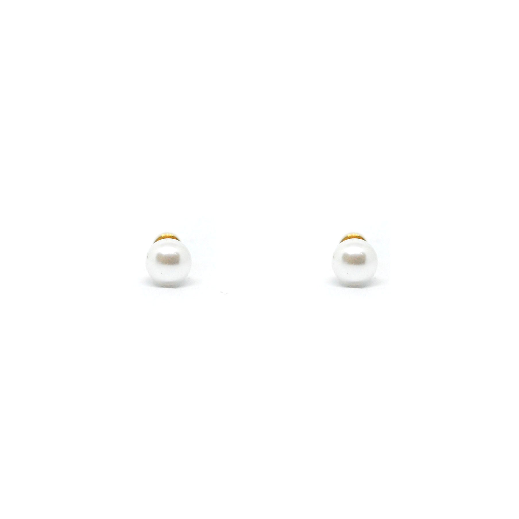 ESE 8544: Gold-Plated White Pearl 6mm Studs w/ Baby Safe Chapita Earrings