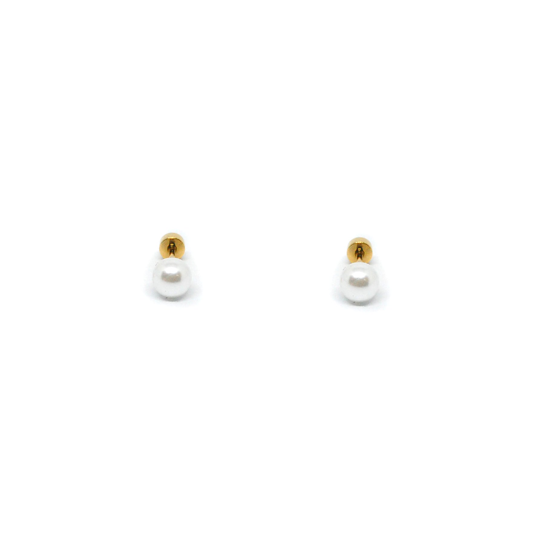 ESE 8544: Gold-Plated White Pearl 6mm Studs w/ Baby Safe Chapita Earrings