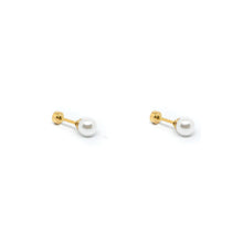 ESE 8544: Gold-Plated White Pearl 6mm Studs w/ Baby Safe Chapita Earrings