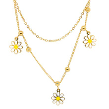 ESN 8567: All IPG 3 Flower Daisy & 6 Mini Ball Double Necklace