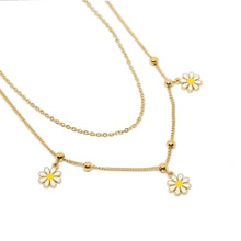 ESN 8567: All IPG 3 Flower Daisy & 6 Mini Ball Double Necklace
