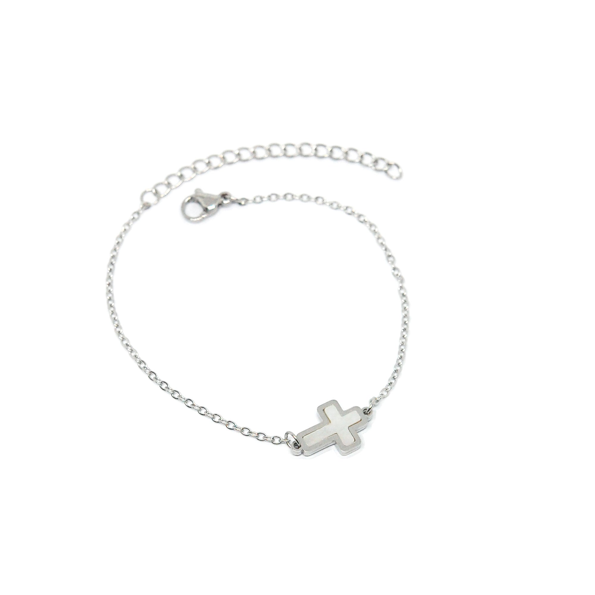 ESBL 8579: S/S Mop Simple Cross Bracelet (6.5"+2")