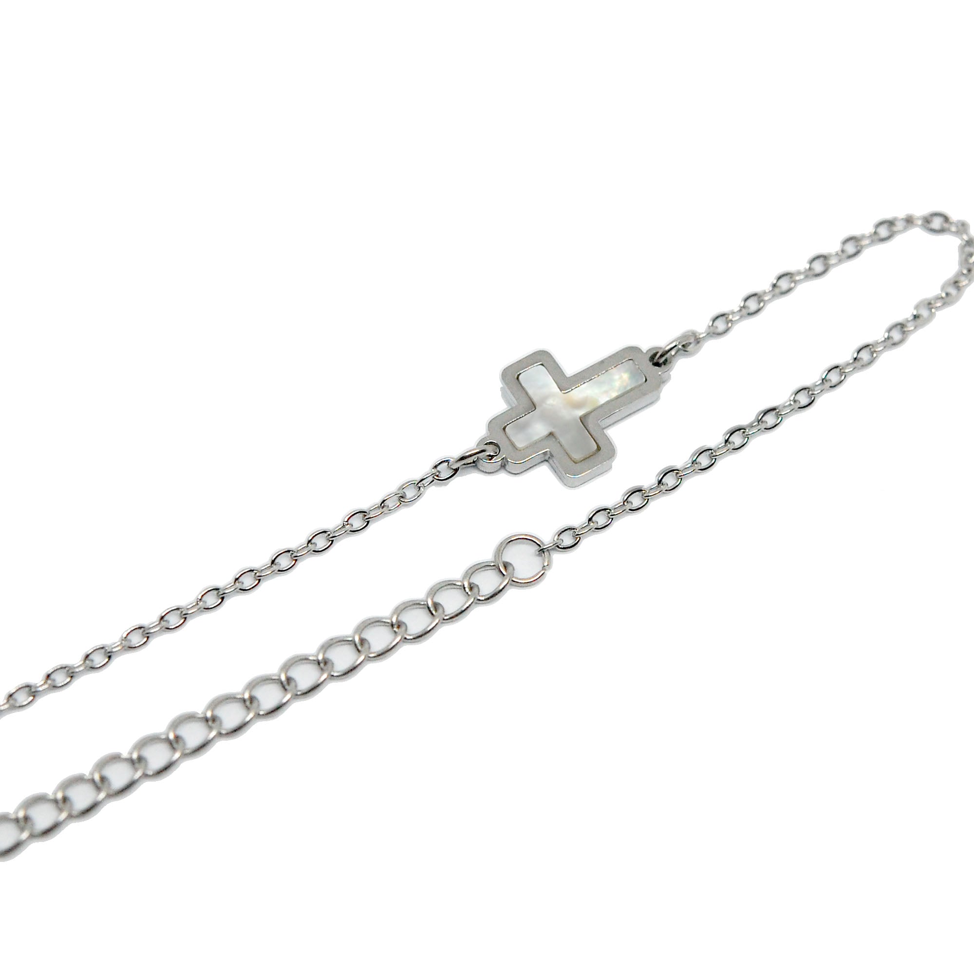 ESBL 8579: S/S Mop Simple Cross Bracelet (6.5"+2")