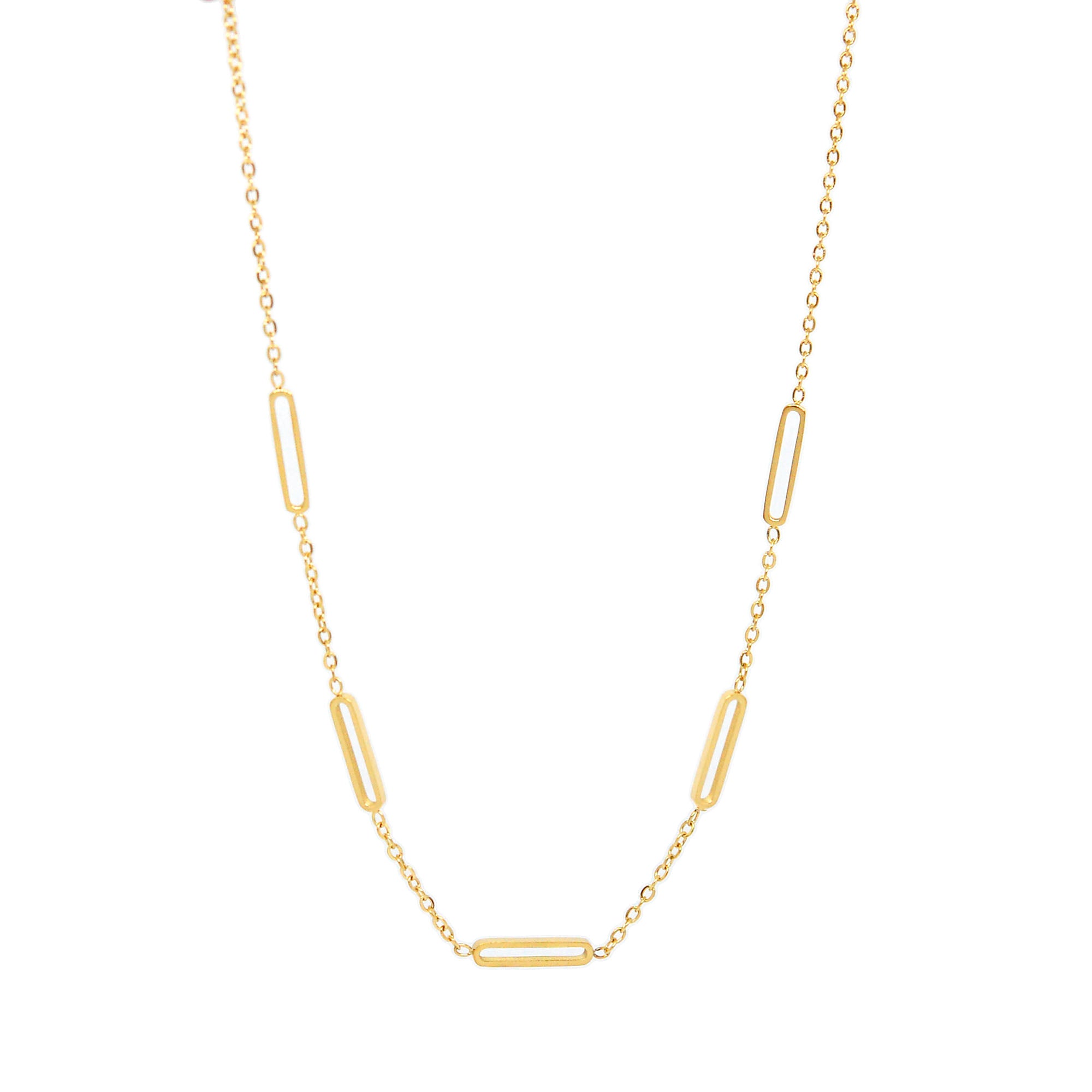 ESN 8588: All IPG Delicate 5 Oblong Necklace (17"+2")