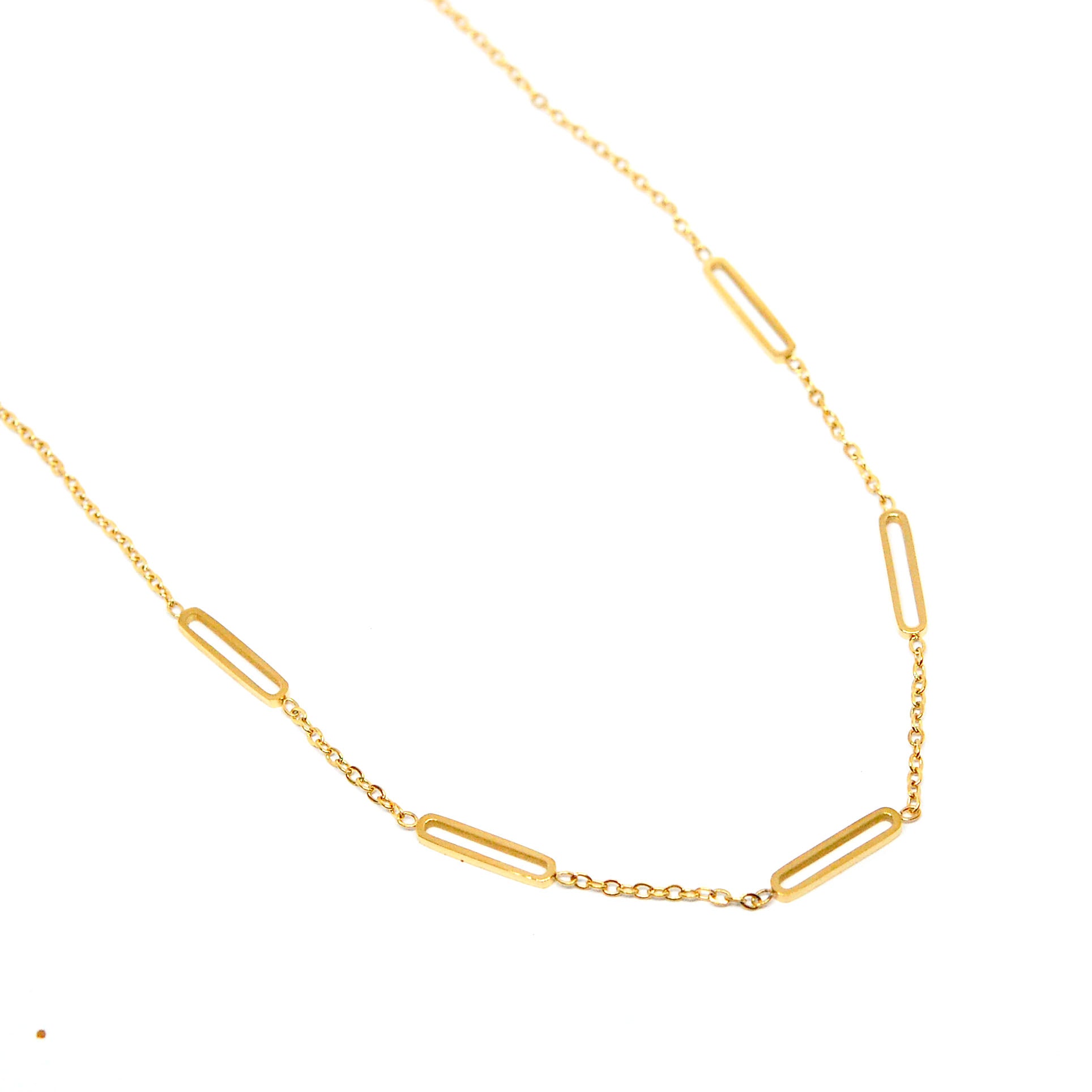 ESN 8588: All IPG Delicate 5 Oblong Necklace (17"+2")