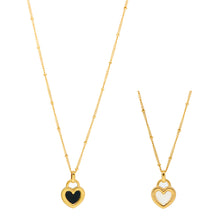 ESN 8589: All IPG Black & White Mother of Pearl Heart Pendant Necklace (18