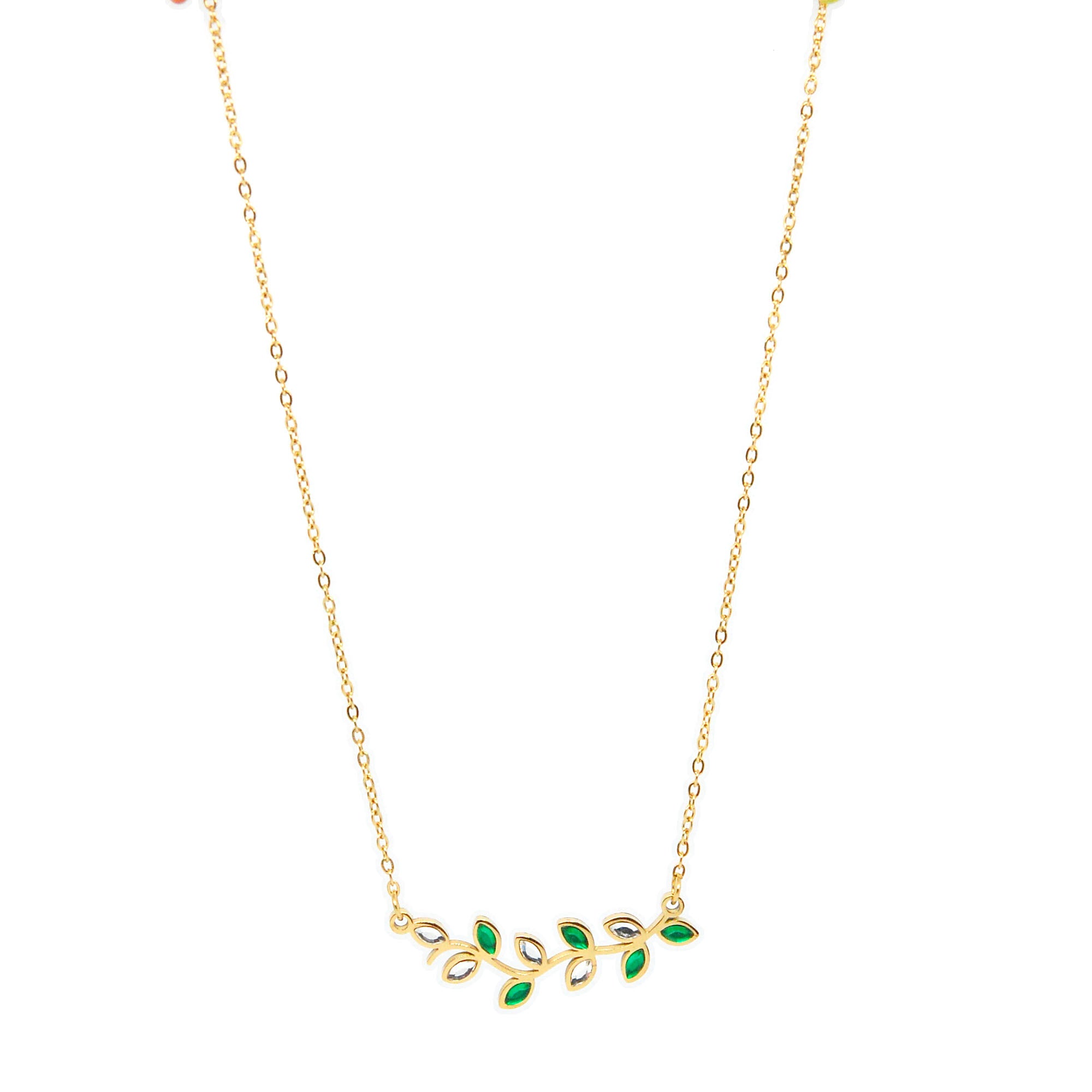 ESN 8590: All IPG Leaf Mixed Color Diamond Pendant Necklace (17"+2")