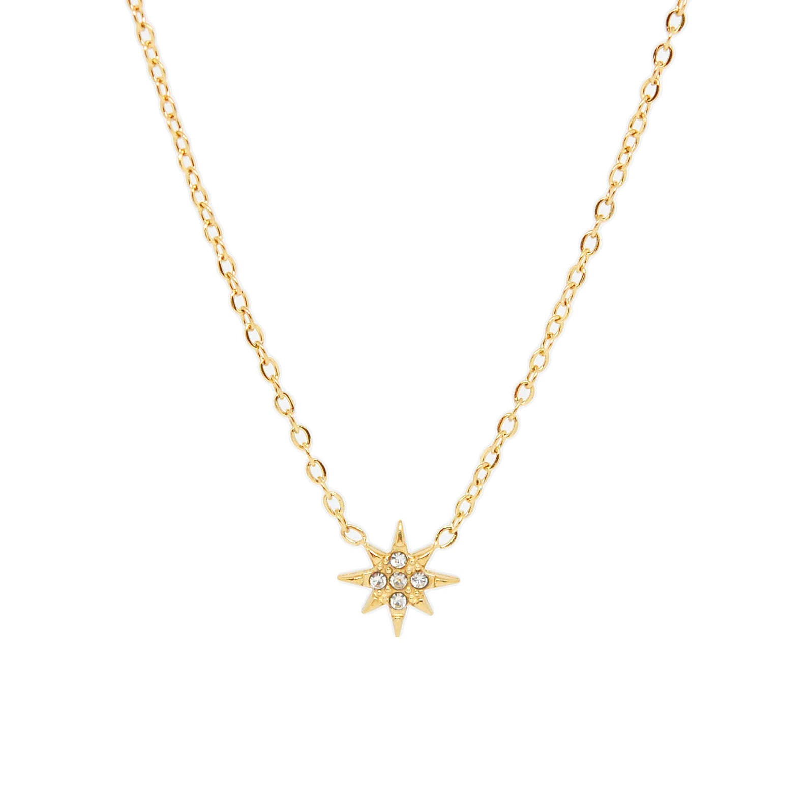 ESN 8599: All IPG 5 Cz Unity Star Necklace (16"+2")