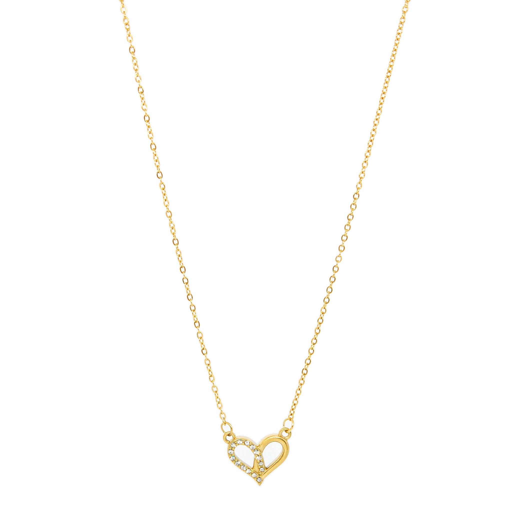 ESN 8601: All IPG Half Studded Cz Heart Necklace (16"+2")