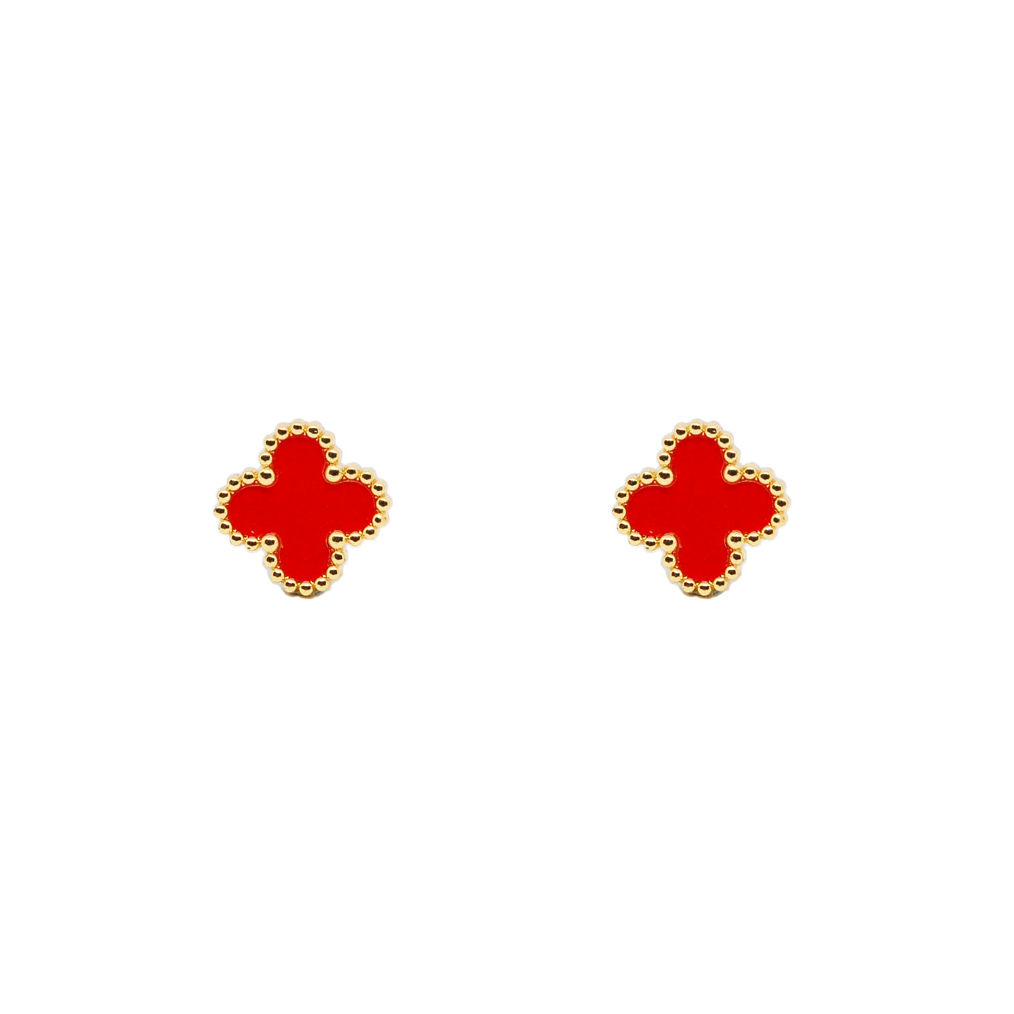 ESE 8657: Gold-Plated Alhambra Studs (Classic Red)