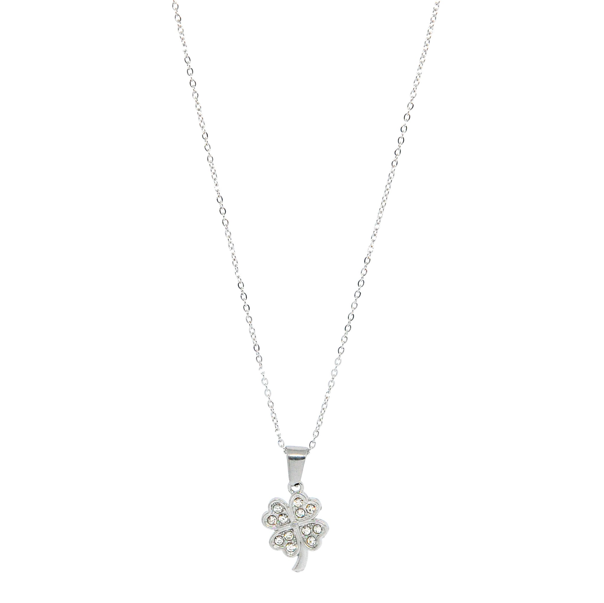 ESN 8660: 4-Leaf Clover w/ 12 Cz Neckace ( 17" + 2" )