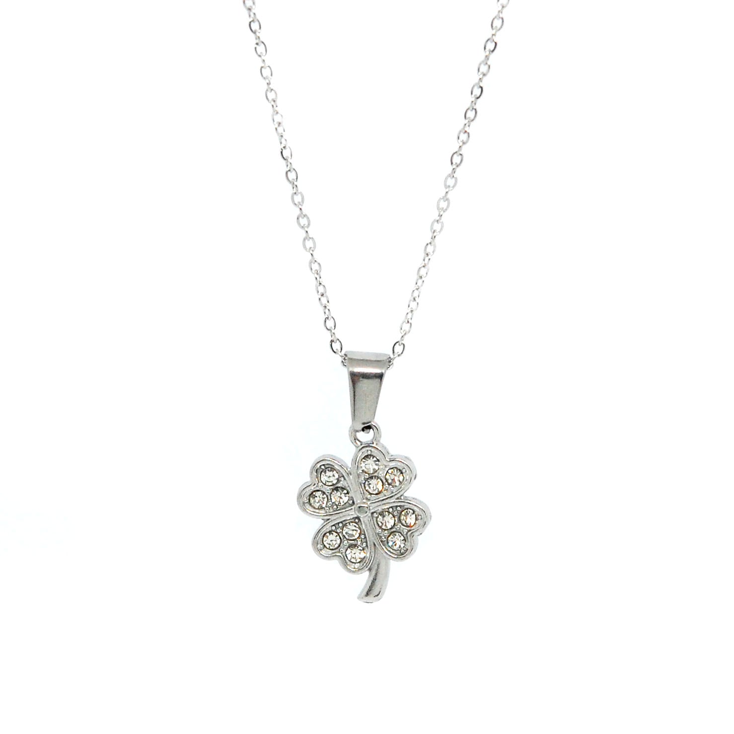 ESN 8660: 4-Leaf Clover w/ 12 Cz Neckace ( 17" + 2" )