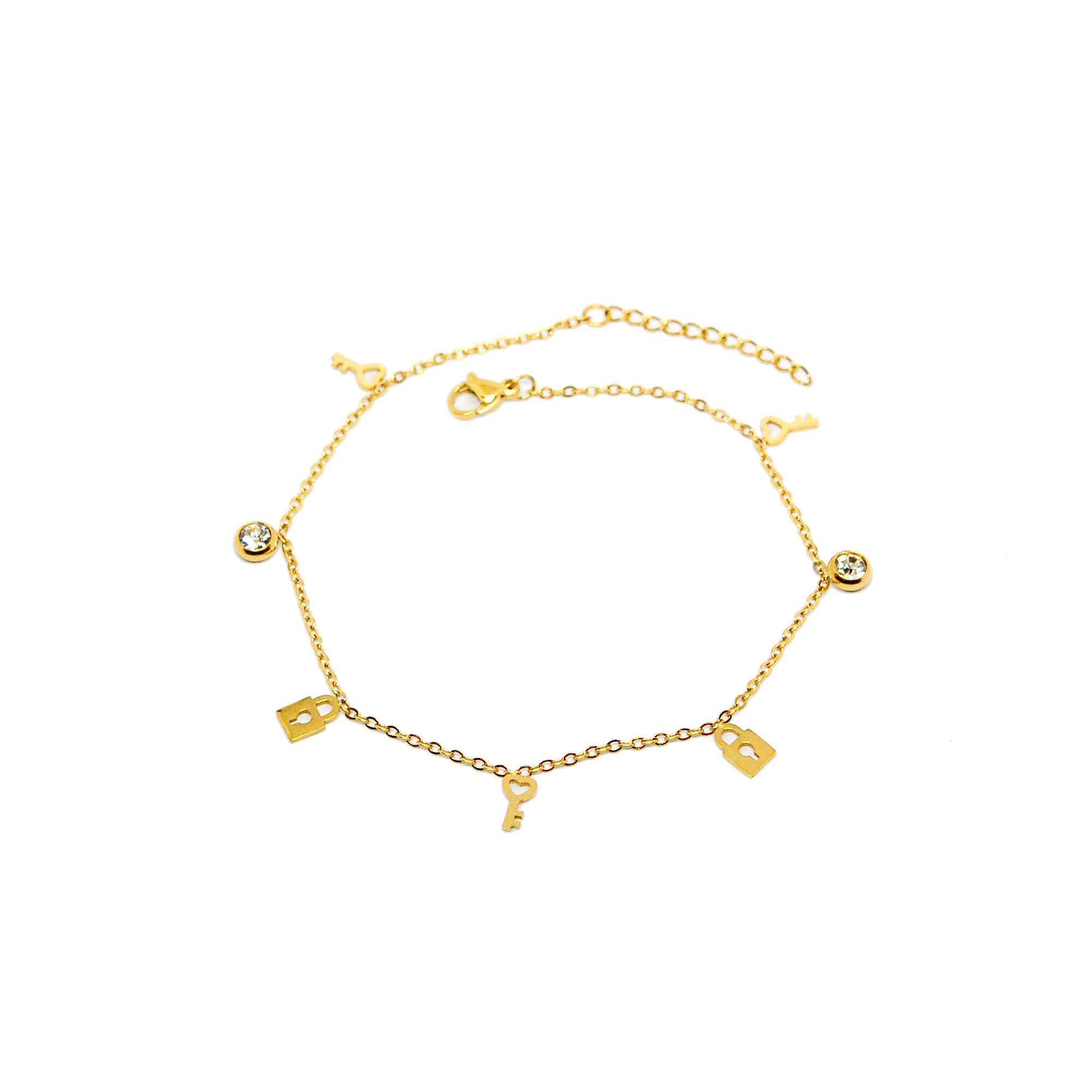 ESA 8668: All IPG 3x Keys, 2x Lock, 2 Cz Enclosed Anklet (9"+1")