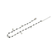 ESA 8669: 3 Stars & 2 Cz Enclosed w/ Black Beads Double Anklet (8