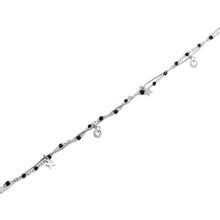 ESA 8669: 3 Stars & 2 Cz Enclosed w/ Black Beads Double Anklet (8