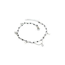 ESA 8669: 3 Stars & 2 Cz Enclosed w/ Black Beads Double Anklet (8