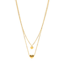 ESN 8687: All IPG Puffy Heart & Small Circle Double Necklace