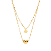 ESN 8687: All IPG Puffy Heart & Small Circle Double Necklace