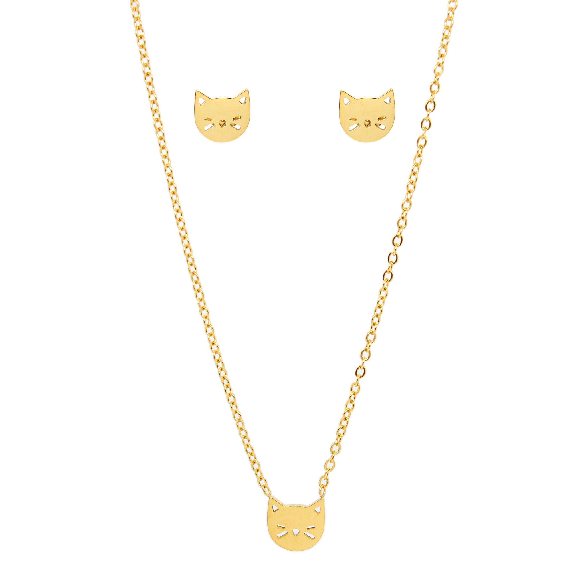 SET 86692: All IPG Kitty Cat Necklace & Earring Set