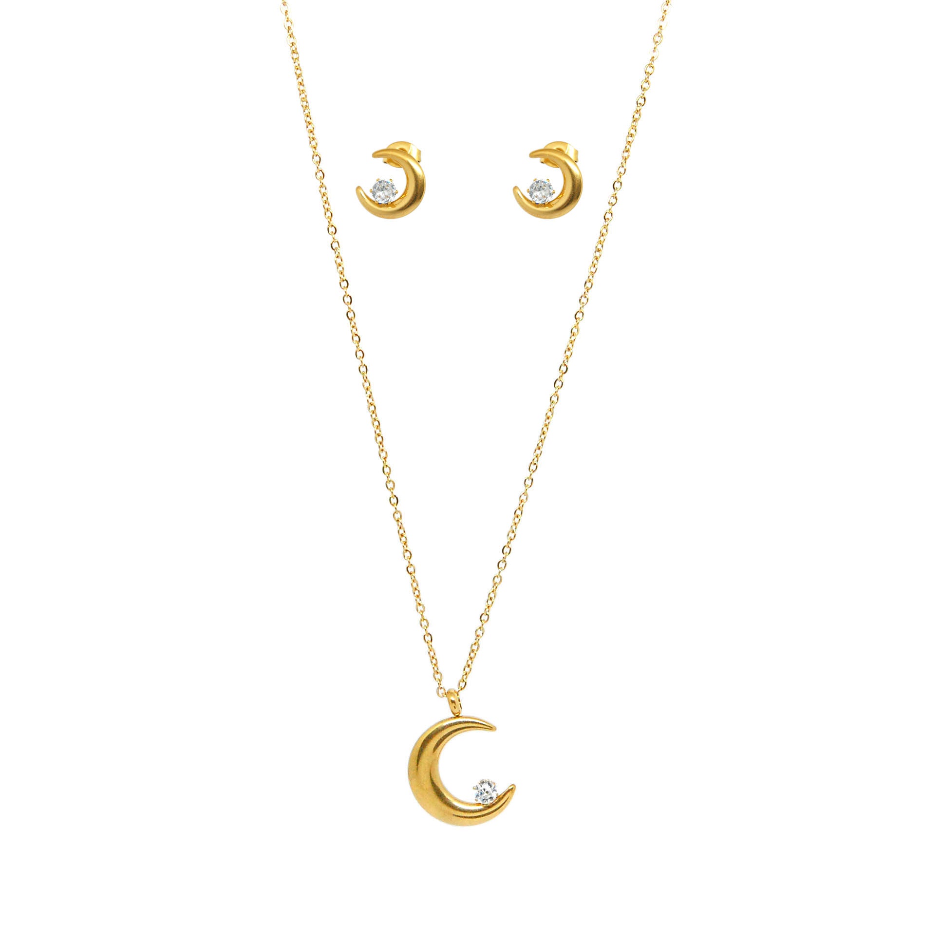 SET 8693: All IPG Half Moon Cz Necklace & Earring Set