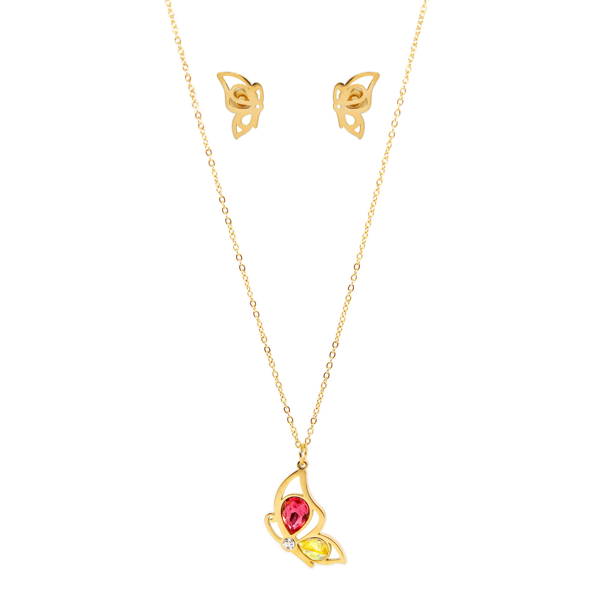 SET 8696: All IPG Half Butterfly w/ Multi Colored Cz Necklace & Earring Set