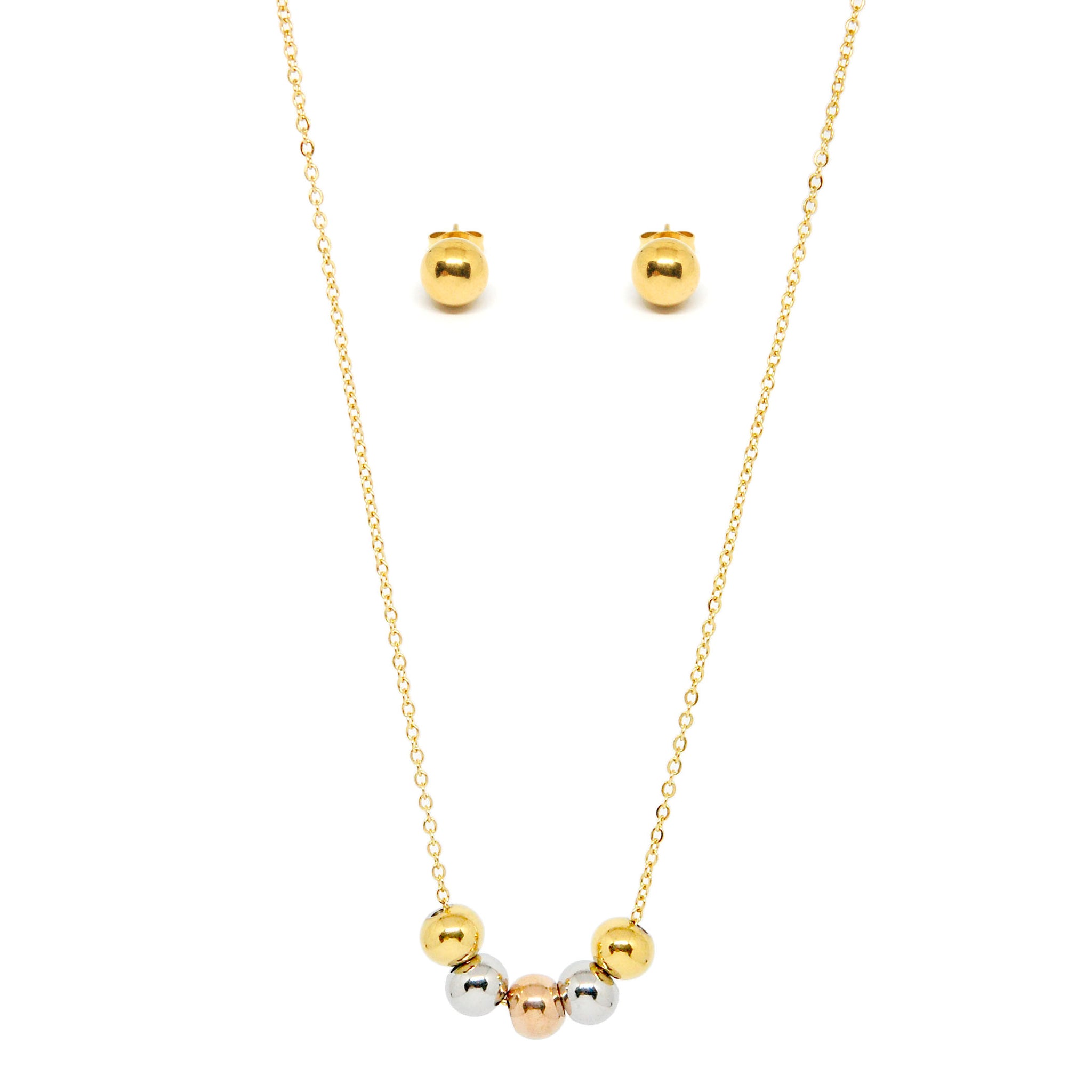 SET 8697: All IPG Tri-Color Ball Nleckace & Earring Set