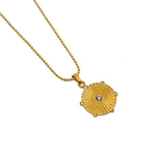 ESN 8885: All IPG Circle Pendant w/ 6Cz & 1Cz Ctr Necklace (17.5