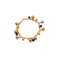 ESBL 8984: All IPG Multicolor Dangling Ball Bracelet (4xSS,Yg, Rg,Blk)(6.5